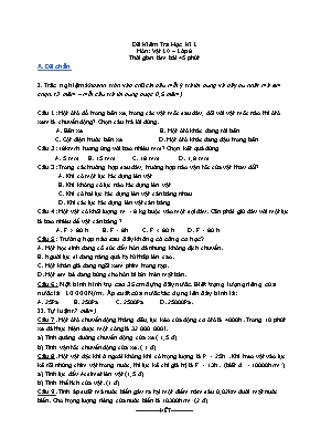 Đề kiểm tra học kì I môn Vật lí lớp 8 (Có đáp án)